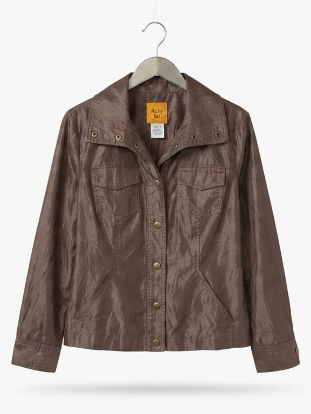 Ruby Rd. Women's Shimmering Metallic Brown Utility Jacket Size 16 Pockets Snap F